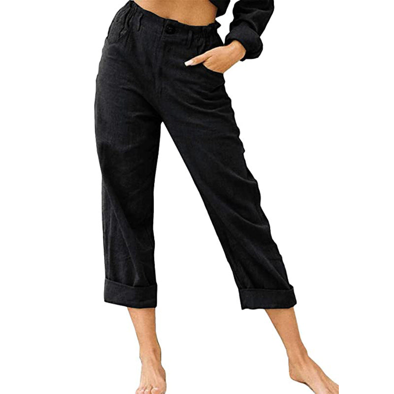Waist Pants Loose Casual Trousers Black