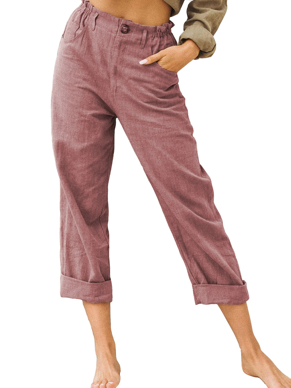 Waist Pants Loose Casual Trousers Red