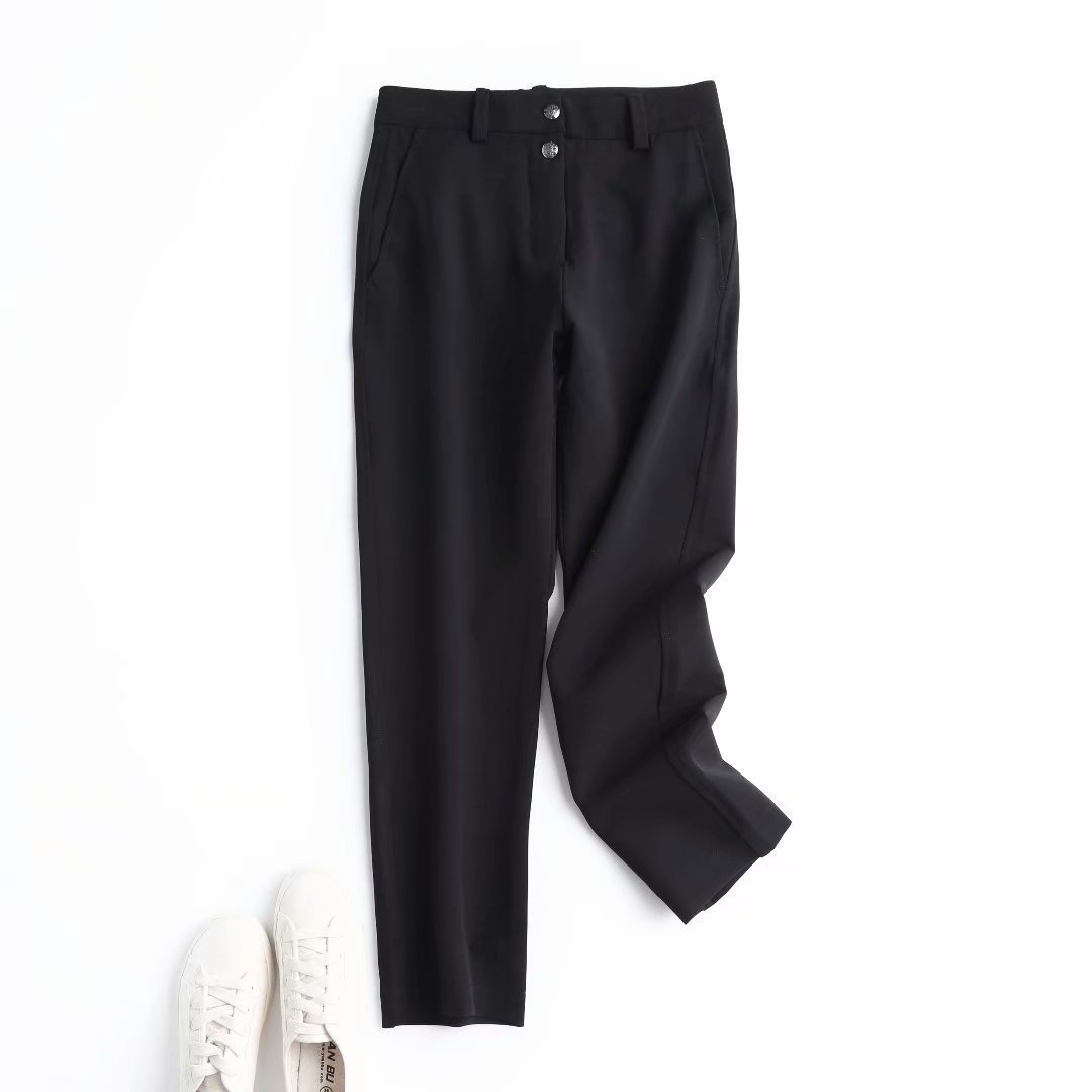 Women s Two Button Straight Casual Trousers Black