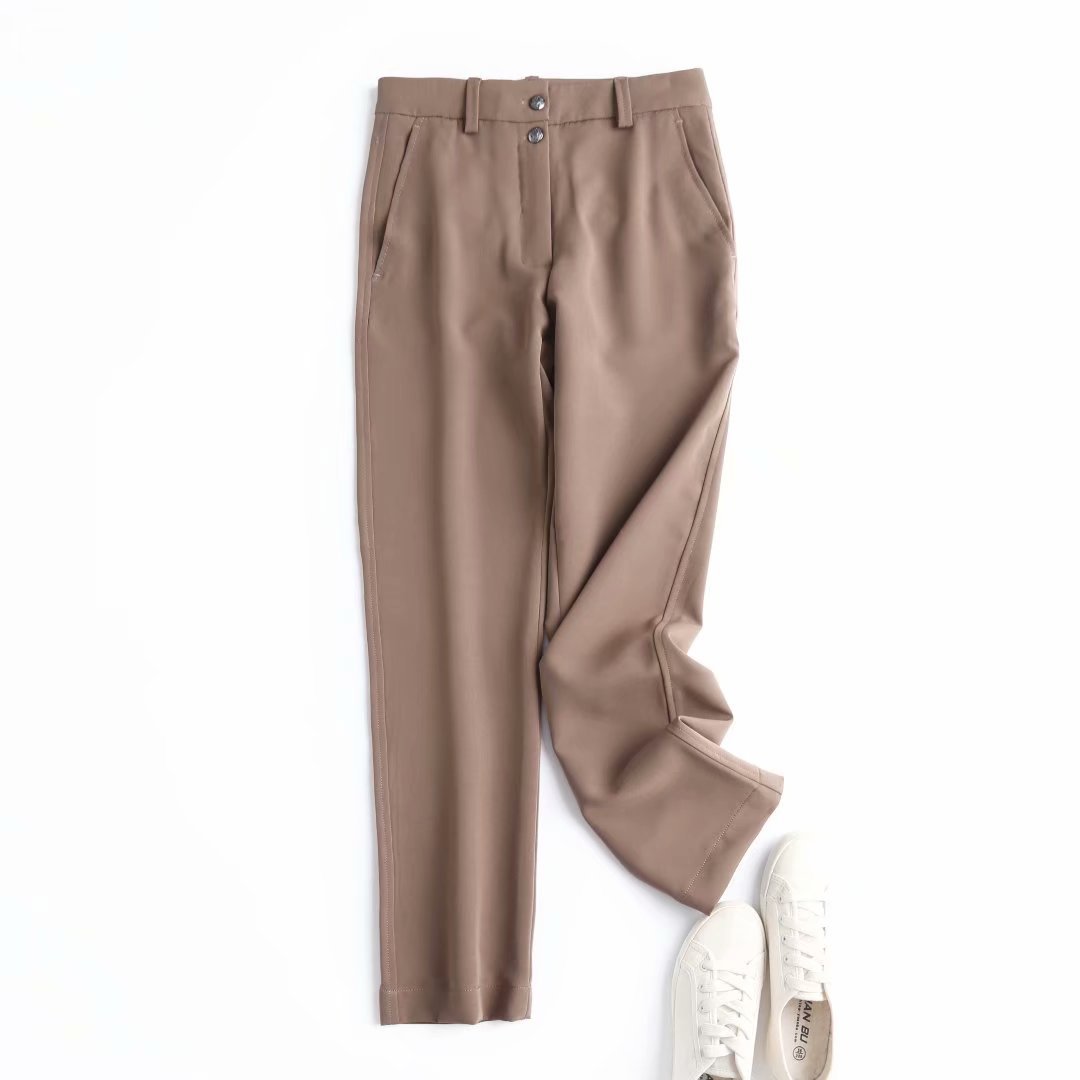 Women s Two Button Straight Casual Trousers Khaki