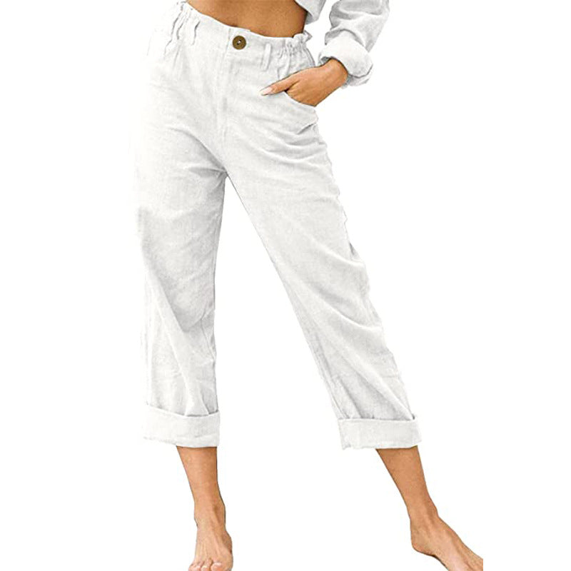 Waist Pants Loose Casual Trousers White