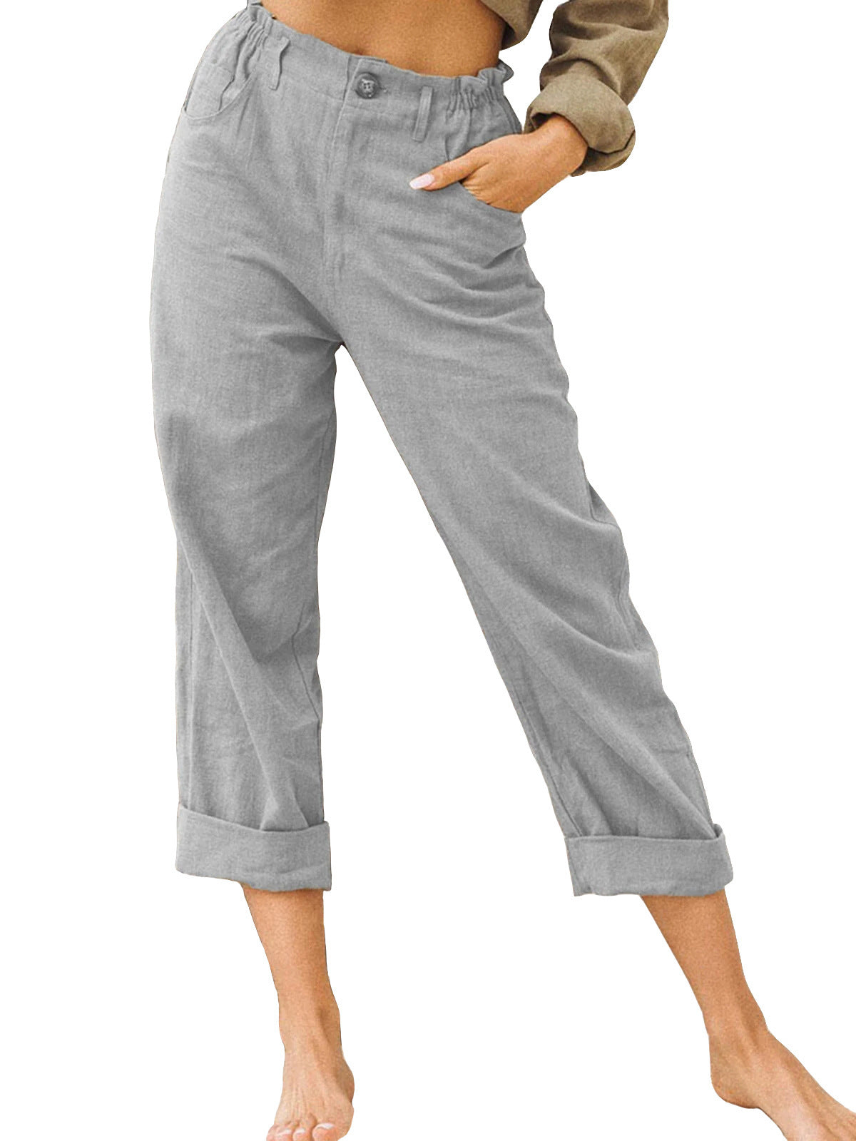 Waist Pants Loose Casual Trousers Light Grey