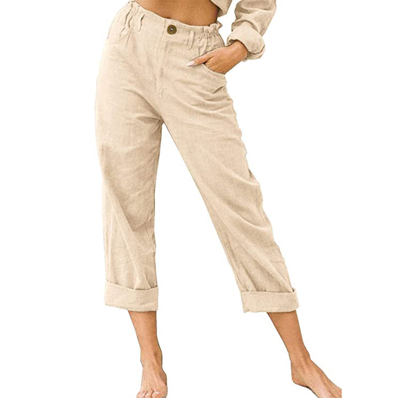 Waist Pants Loose Casual Trousers Apricot