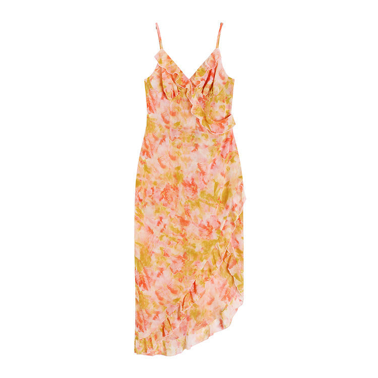 Fashion Floral Strap Dress Women Pink Dress