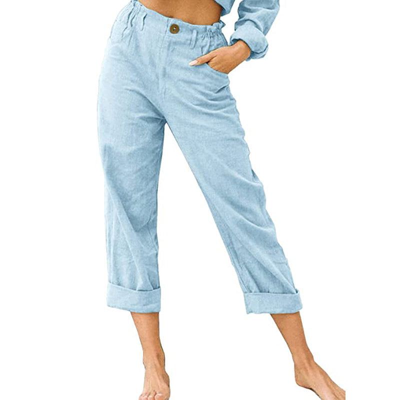 Waist Pants Loose Casual Trousers Sky Blue
