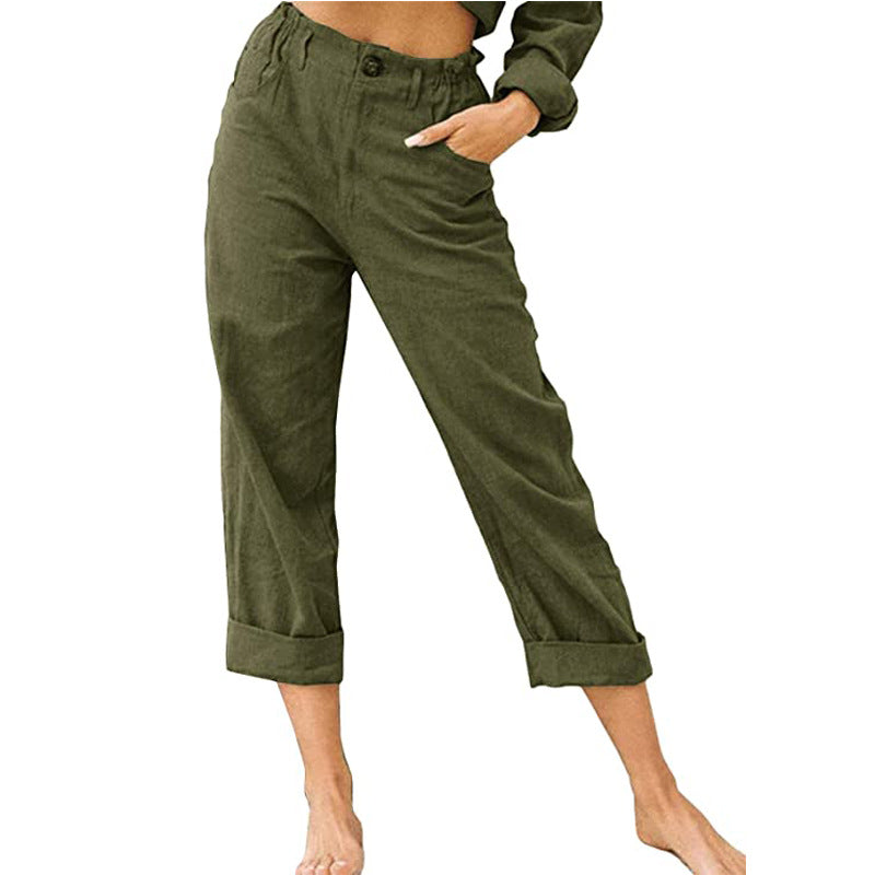 Waist Pants Loose Casual Trousers Green