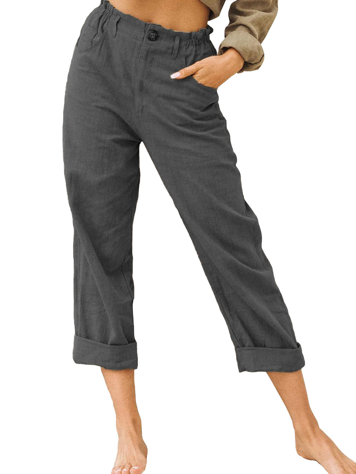 Waist Pants Loose Casual Trousers Grey